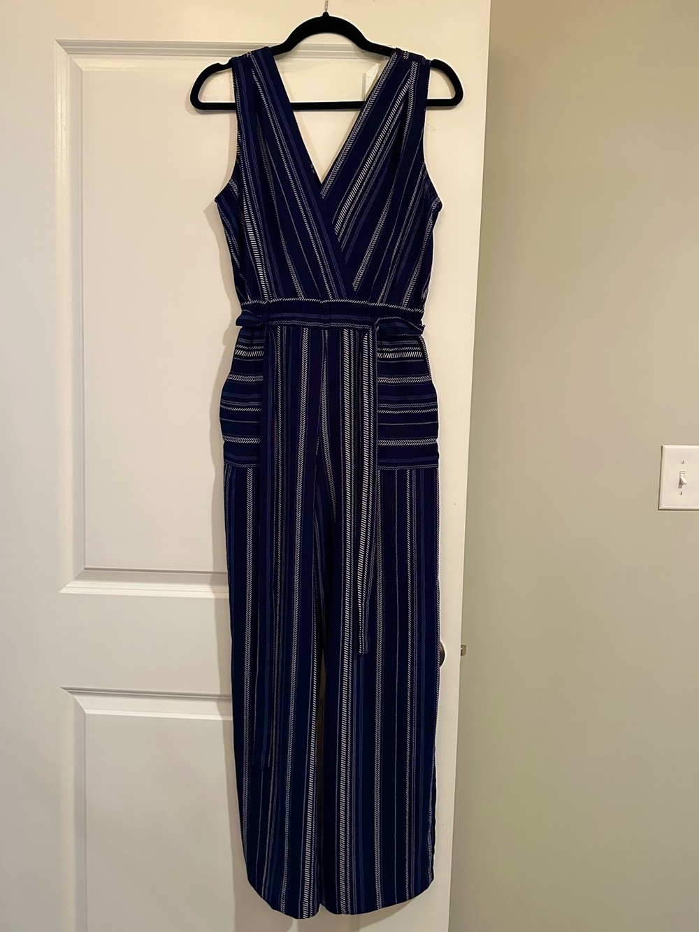 Monteau Navy and White Patterned Small Cropped Leg Jumpsuit